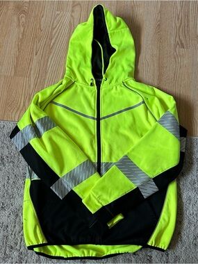 Men’s High-Visibility Lime Green Performance Hooded Jacket Reflective Zip Up